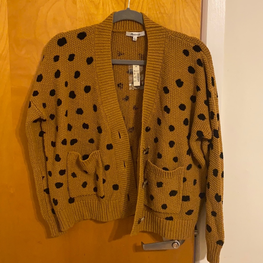 Madewell Mustard Dot-Print Cardigan